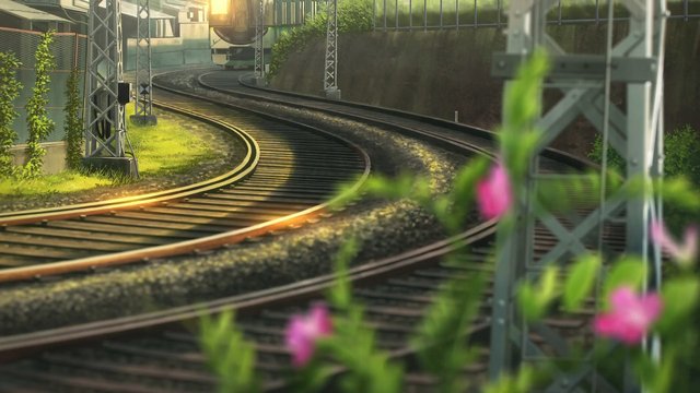 Distant view of Keihan Ōbaku Station with train approaching